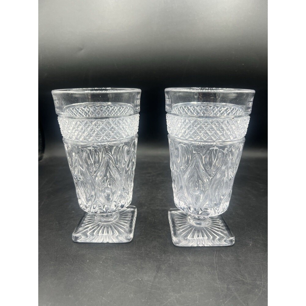 Imperial Glass Cape Cod Clear Footed Beverage Glasses Set of 2 6” Diamond Point